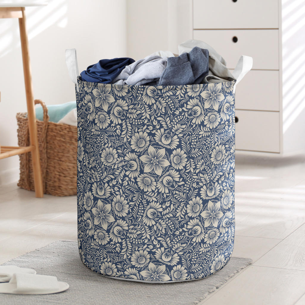 Elegant Floral Print Pattern Laundry Basket