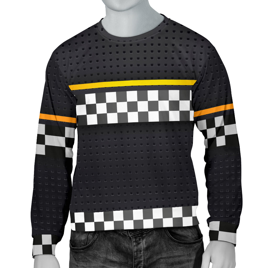 Checkered Flag Yellow Line Style Men Long Sleeve Sweatshirt
