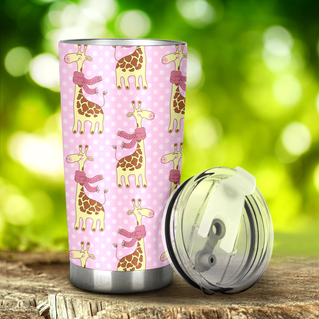 Giraffe Cute Pink Polka Dot Print Tumbler