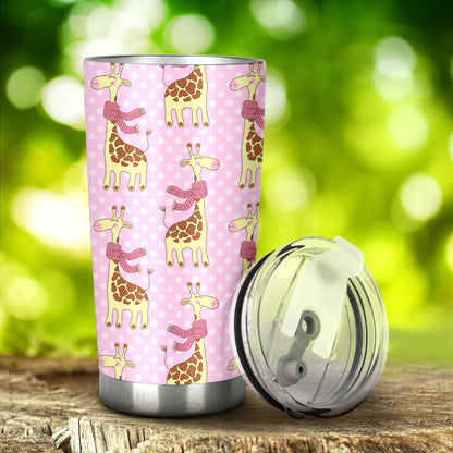 Giraffe Cute Pink Polka Dot Print Tumbler