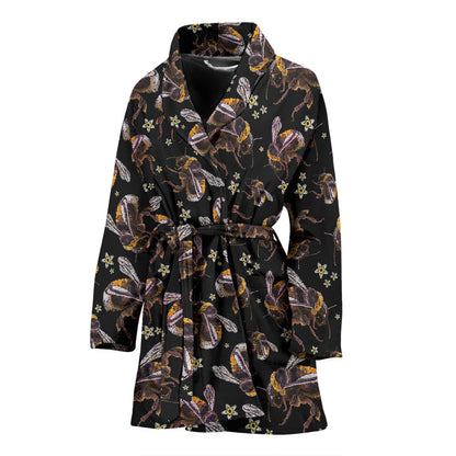 Bee Pattern Print Design 04 Women Bathrobe