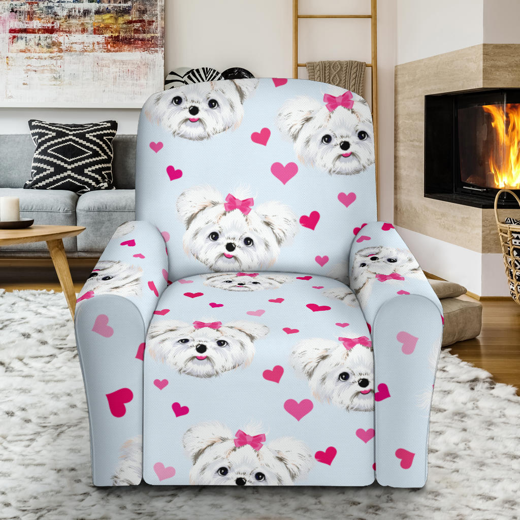 Maltese Pattern Print Design 03 Recliner Slipcover with Pocket