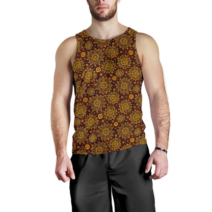 Gold Sunflower Hand Drawn Print Men Tank Top