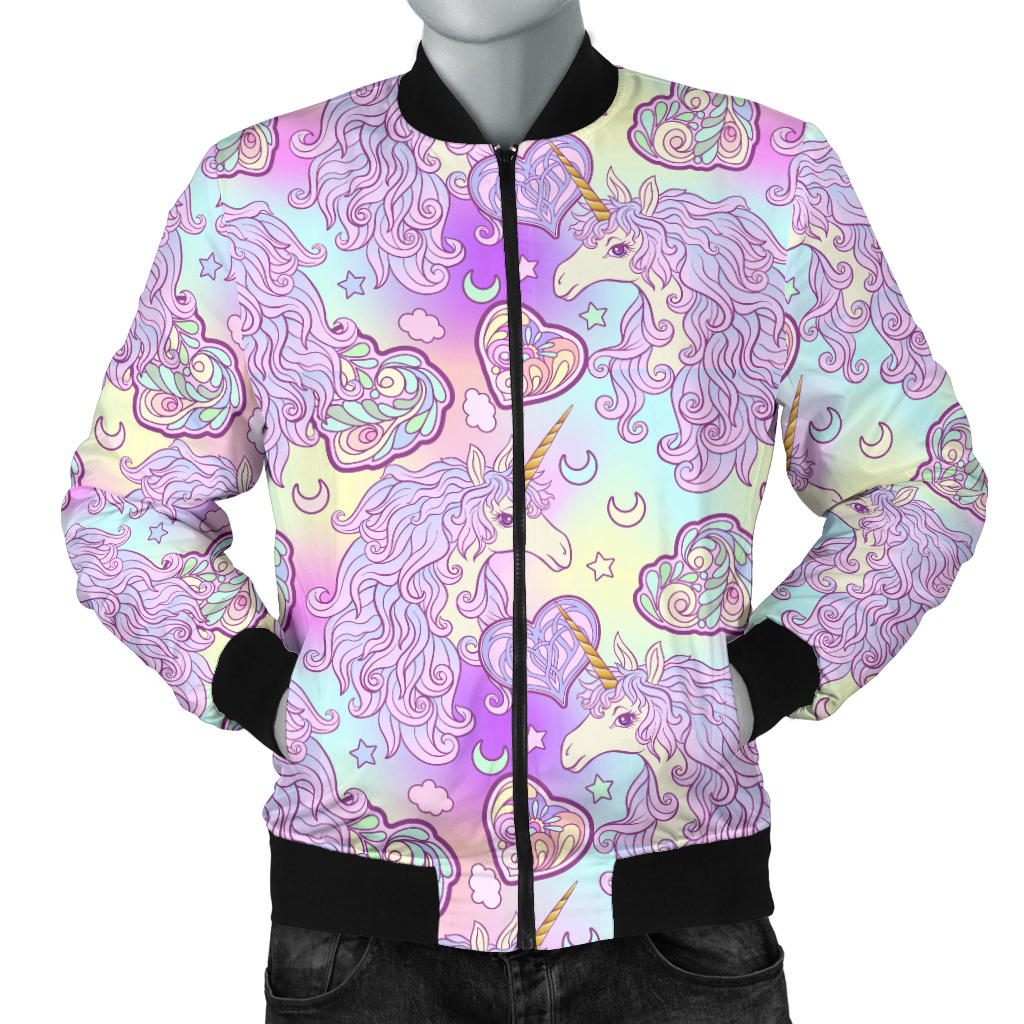Unicorn Rainbow Star Heart Print Men Bomber Jacket
