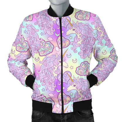 Unicorn Rainbow Star Heart Print Men Bomber Jacket