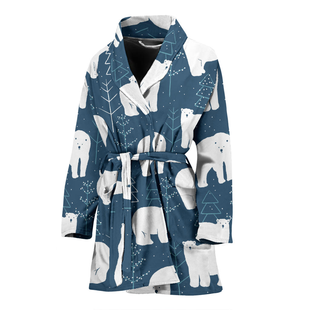 Polar Bear Pattern Print Design A01 Women Bathrobe