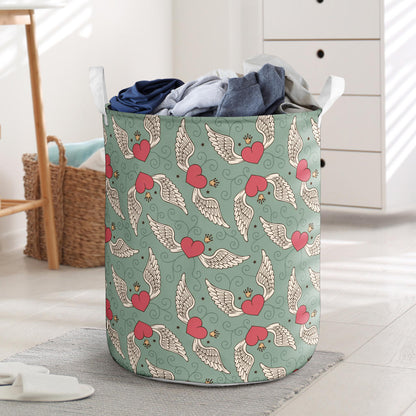 Angel Wings Heart Design Themed Print Laundry Basket
