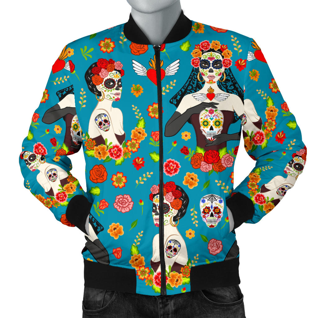 Day of the Dead Old School Girl Design Men Bomber Jacket