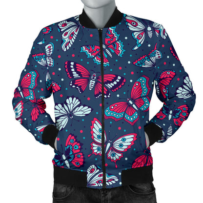 Butterfly Red Deep Blue Print Pattern Men Bomber Jacket