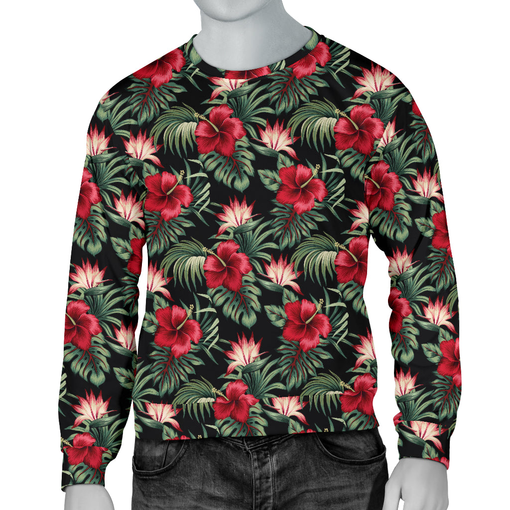 Flower Hawaiian Red Hibiscus Design Print Men Long Sleeve Sweatshirt