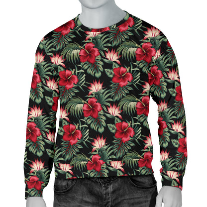 Flower Hawaiian Red Hibiscus Design Print Men Long Sleeve Sweatshirt