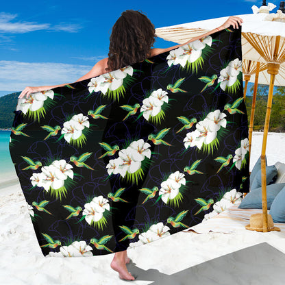 Hummingbird with Flower Pattern Print Design 03 Sarong Pareo Wrap