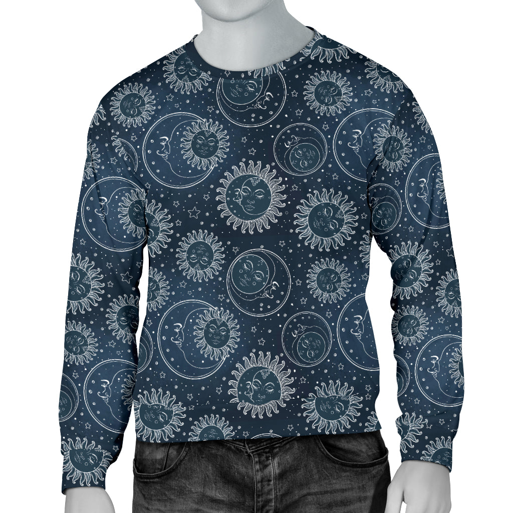 Sun Moon Tattoo Design Themed Print Men Long Sleeve Sweatshirt