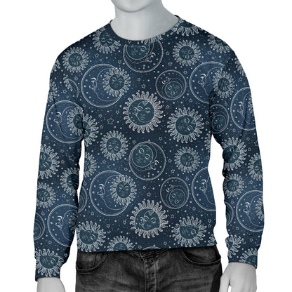 Sun Moon Tattoo Design Themed Print Men Long Sleeve Sweatshirt