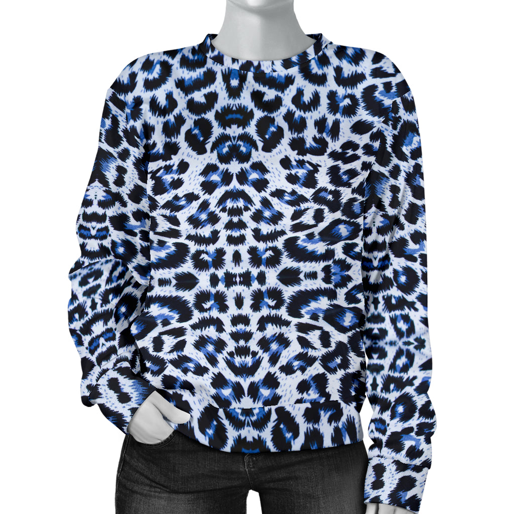 Leopard Blue Skin Print Women Long Sleeve Sweatshirt