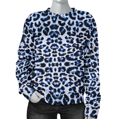 Leopard Blue Skin Print Women Long Sleeve Sweatshirt