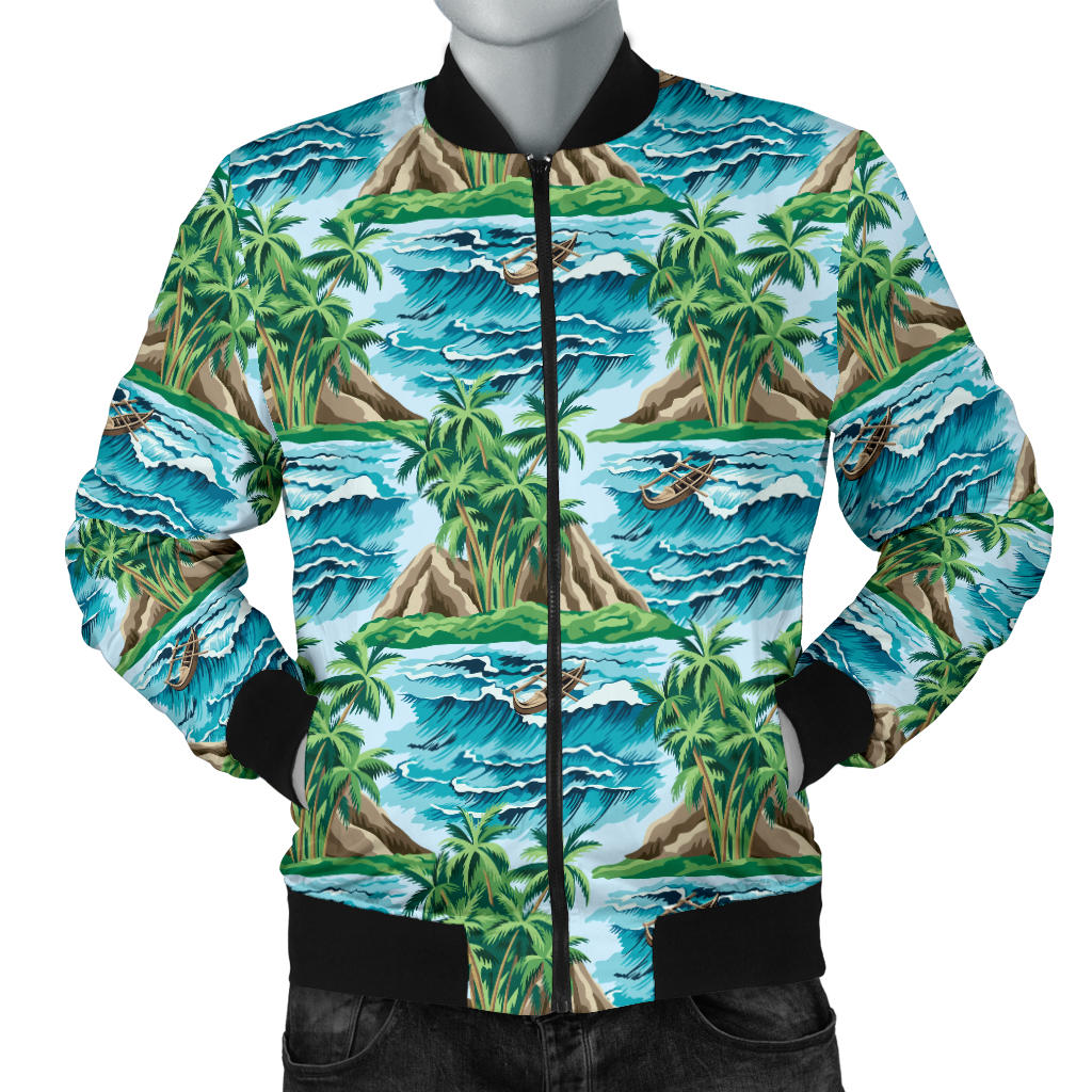 Palm Tree Hawaiian Themed Design Print Men Bomber Jacket
