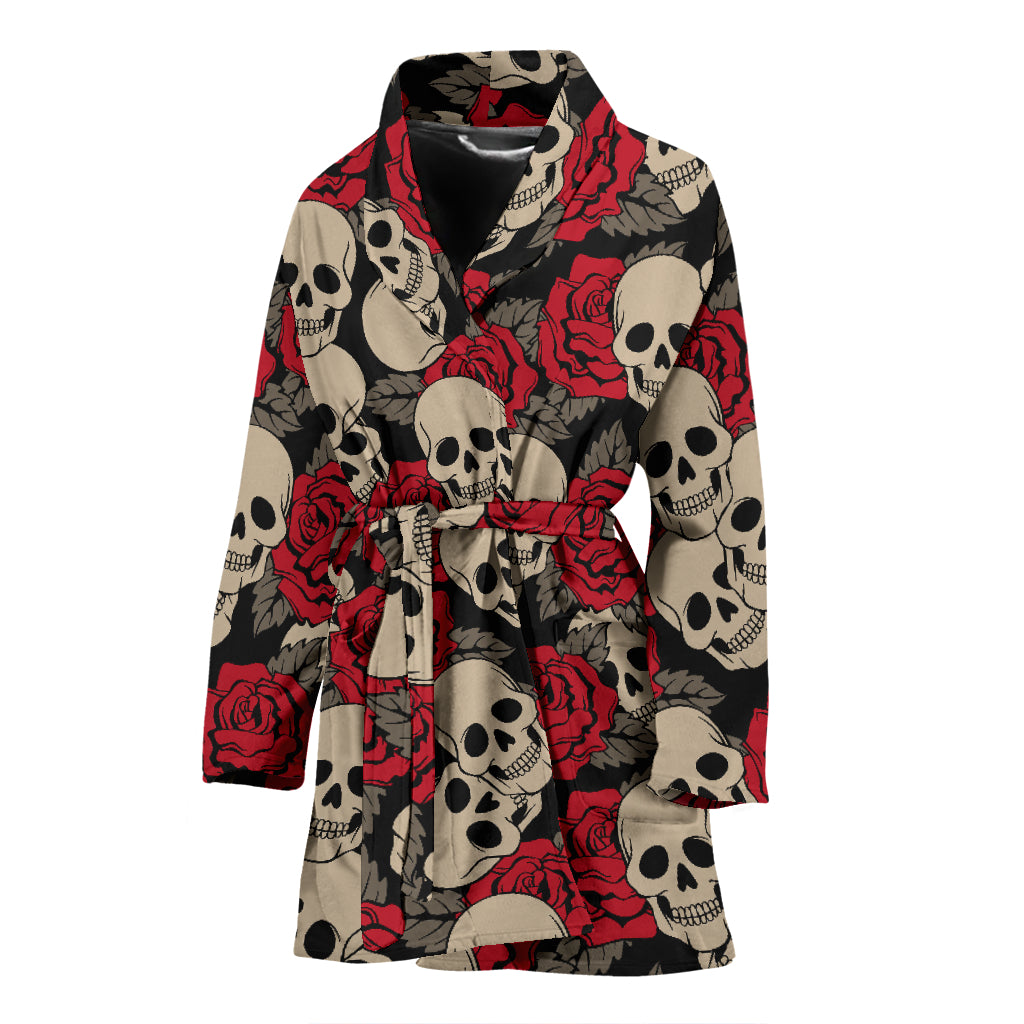 Skull And Roses Print Design LKS301 Women Bathrobe