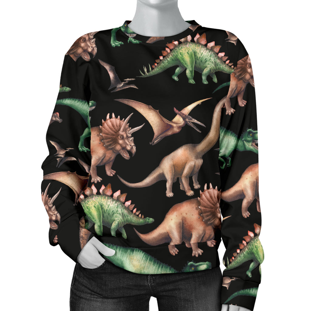 Dinosaur Print Pattern Women Long Sleeve Sweatshirt