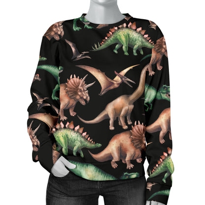 Dinosaur Print Pattern Women Long Sleeve Sweatshirt