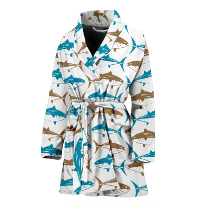 Tuna Fish Print Design LKS301 Women Bathrobe