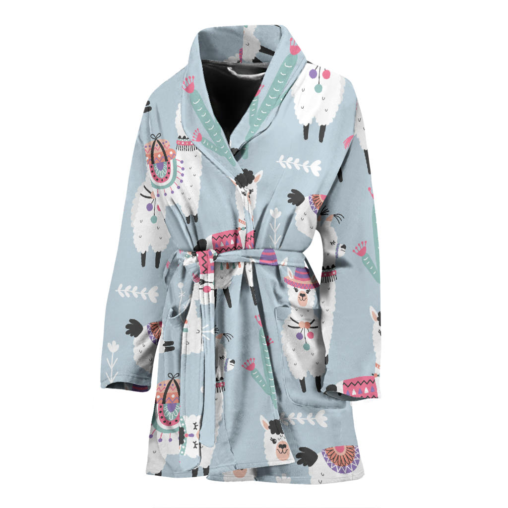 Llama Pattern Print Design 04 Women Bathrobe