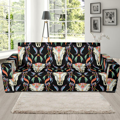 Buffalo Head Boho Style Pattern Print Design 01 Sofa Slipcover