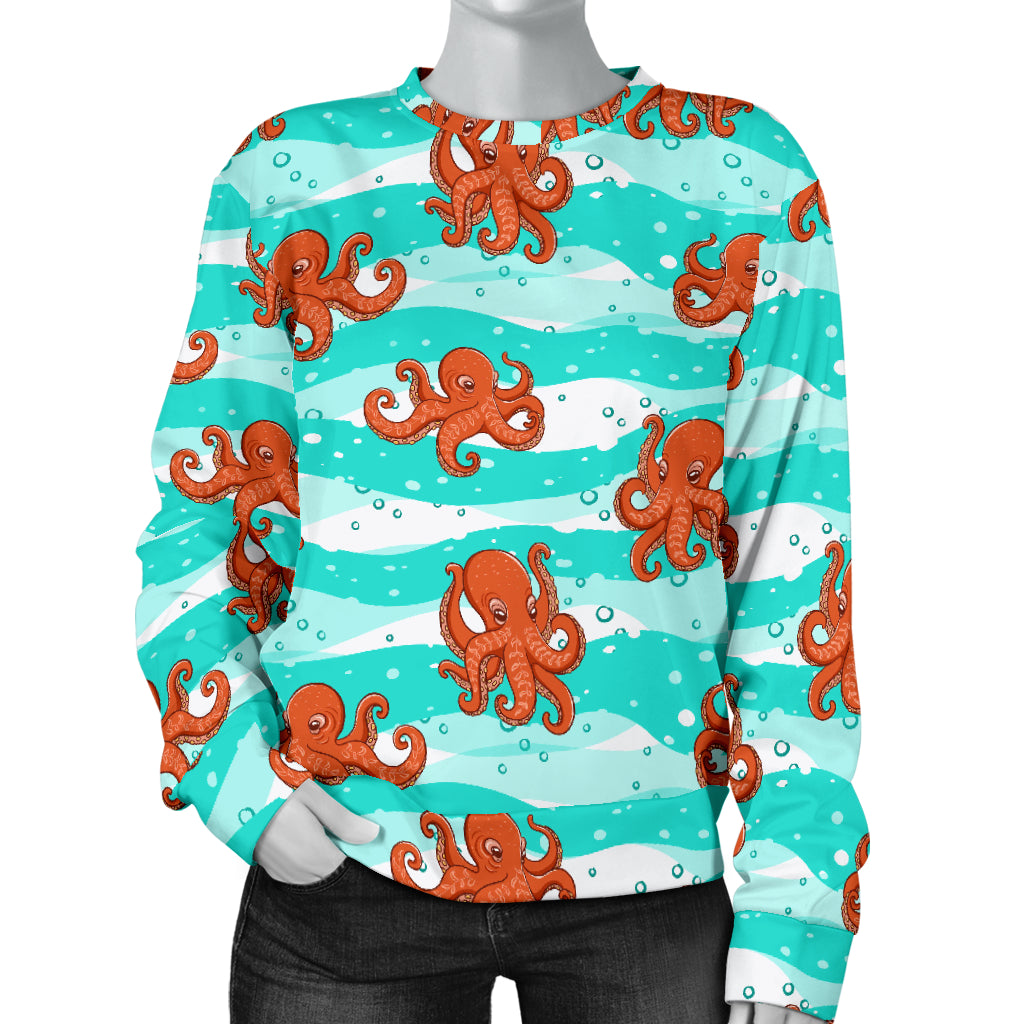 Octopus Cute Design Print Themed Women Long Sleeve Sweatshirt