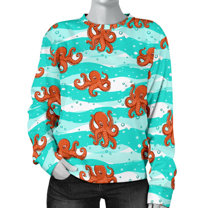 Octopus Cute Design Print Themed Women Long Sleeve Sweatshirt