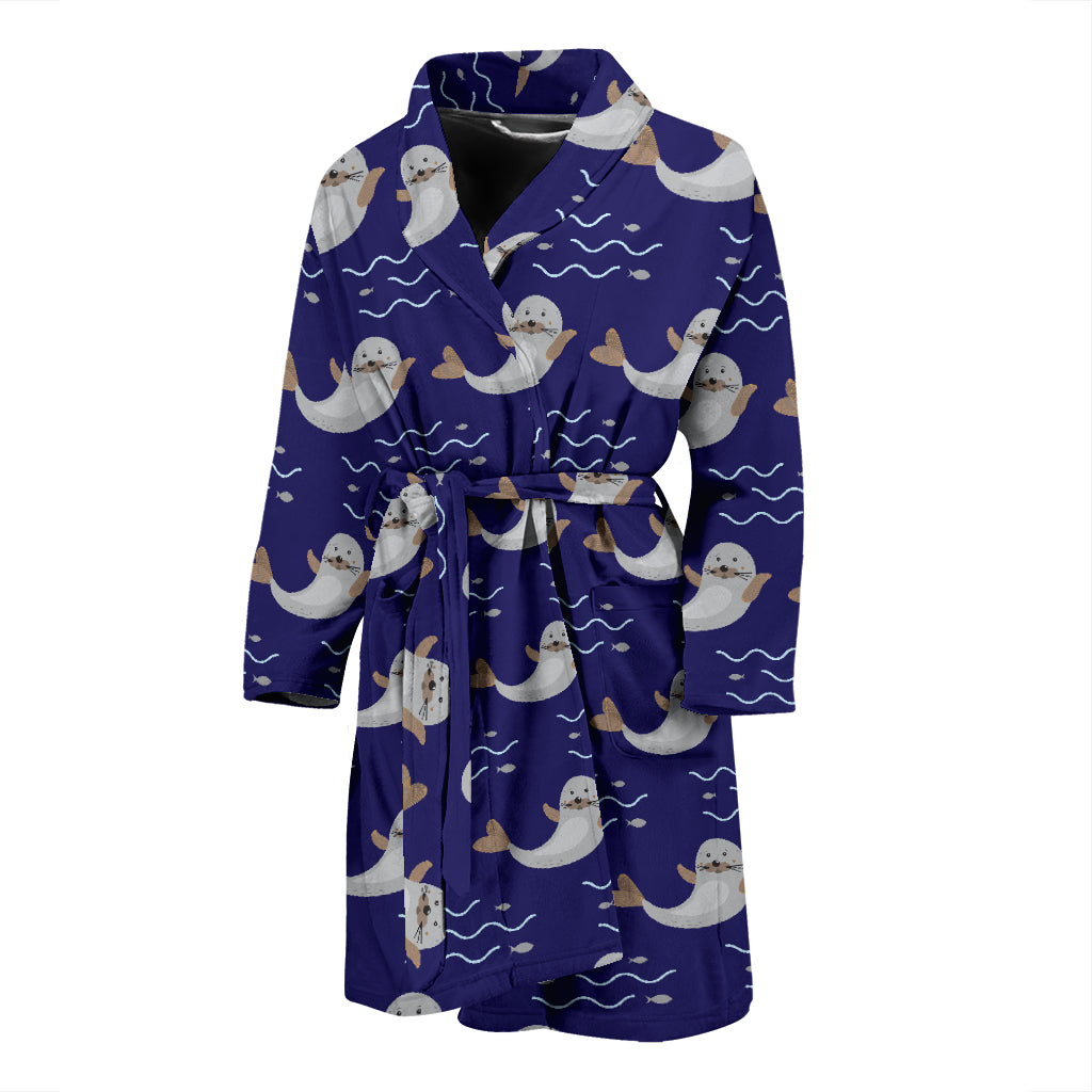 Sea Lion Print Design LKS404 Men Bathrobe