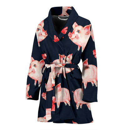 Pig Cute Pattern Print Design 02 Women Bathrobe