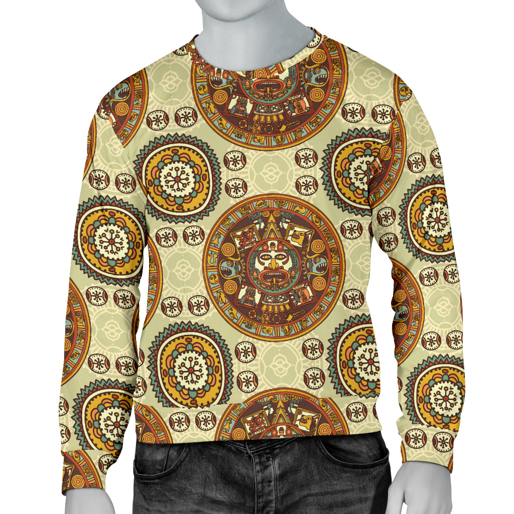 Calendar Aztec Themed Print Pattern Men Long Sleeve Sweatshirt