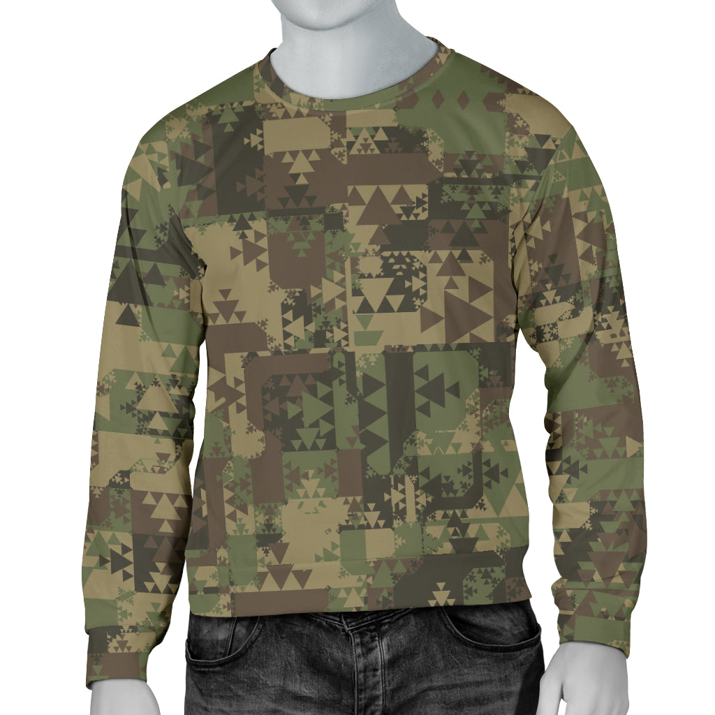 Camouflage Aztec Green Army Print Men Long Sleeve Sweatshirt
