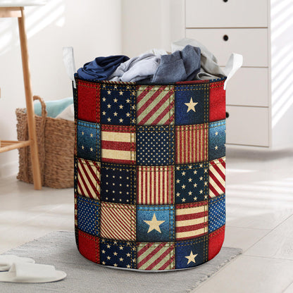 American flag Patchwork Design Laundry Basket