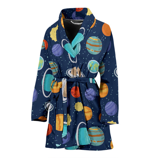 Planet With Star Print Design LKS303 Women Bathrobe