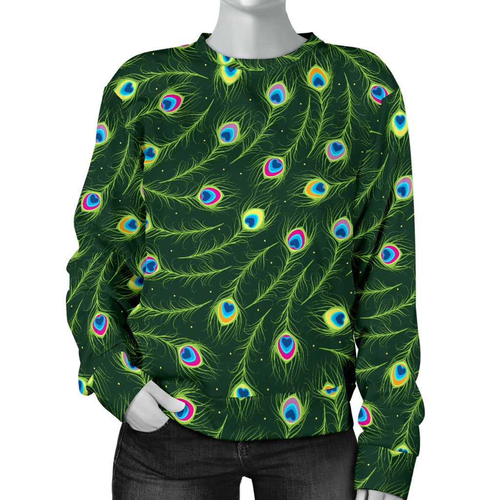 Peacock Feather Green Design Print Women Long Sleeve Sweatshirt