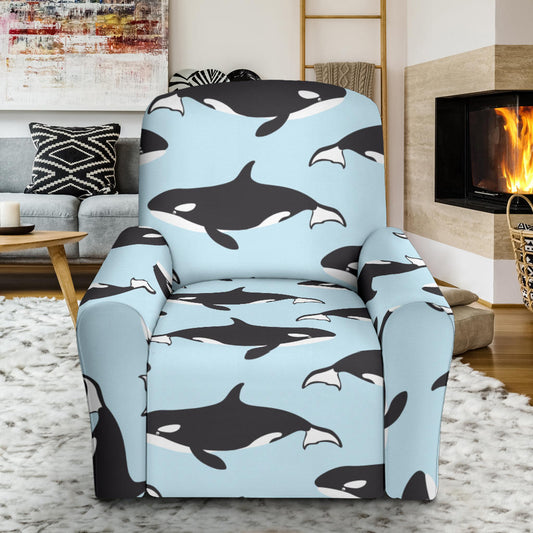 Killer Whale Pattern Print Design 01 Recliner Slipcover with Pocket