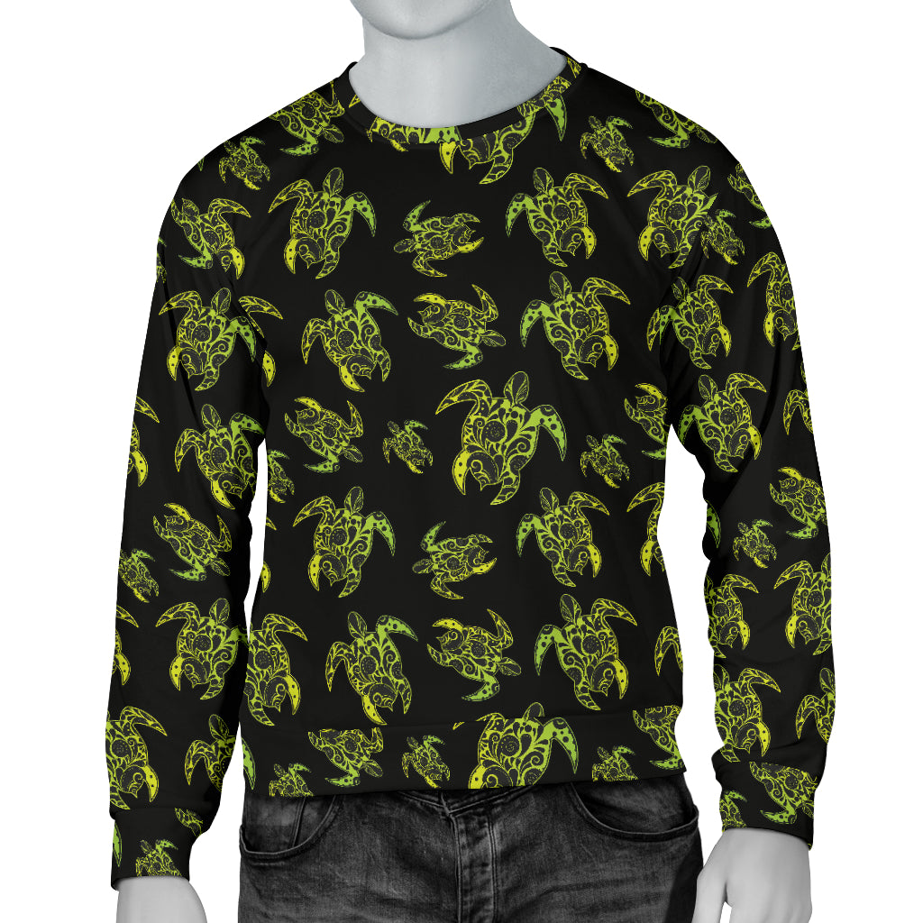 Green Tribal Turtle Polynesian Themed Men Long Sleeve Sweatshirt