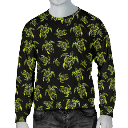 Green Tribal Turtle Polynesian Themed Men Long Sleeve Sweatshirt