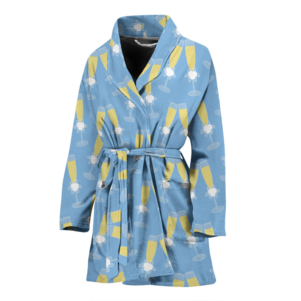 Champagne Pattern Print Design 06 Women Bathrobe