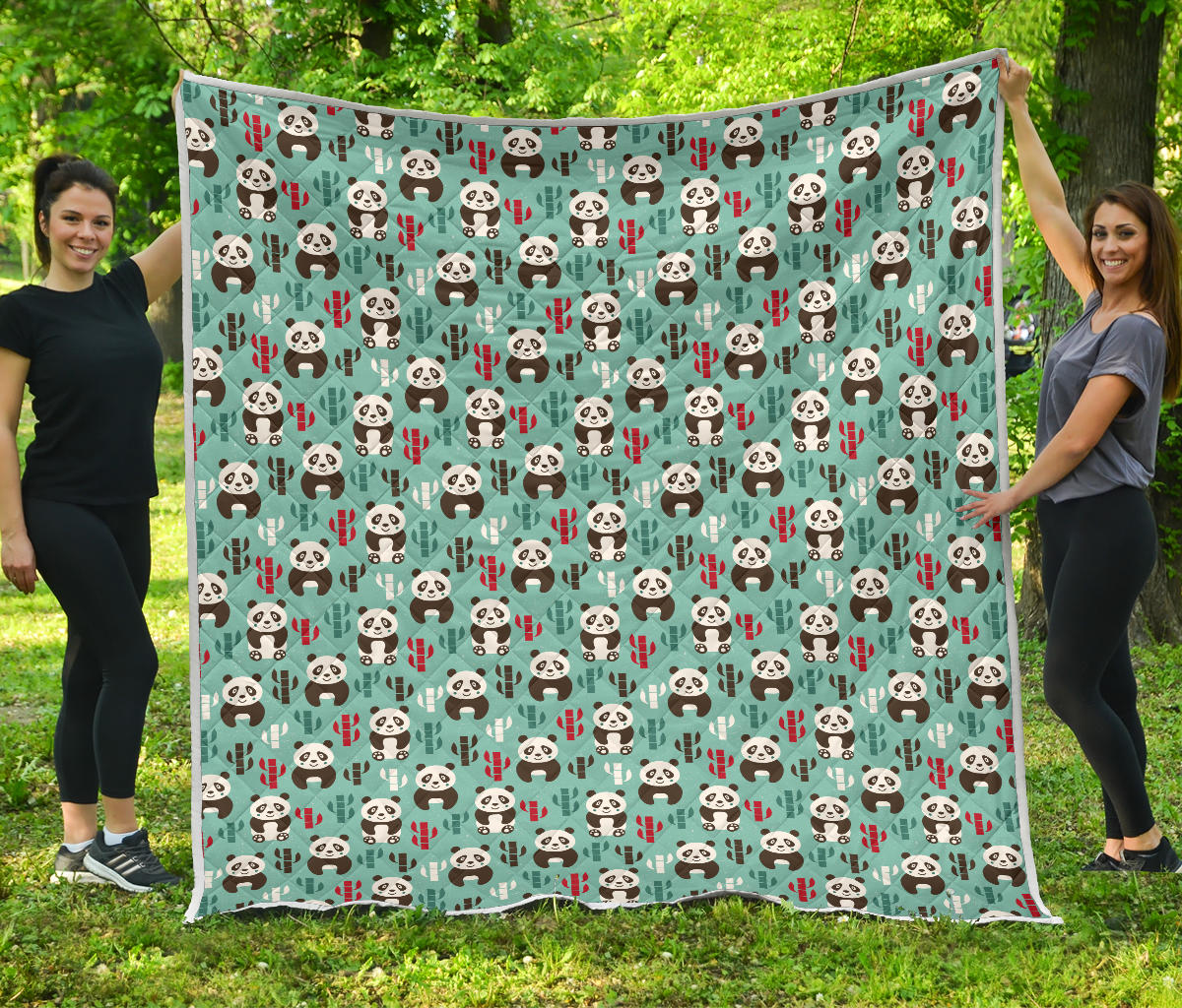 Panda Bear Cute Themed Print Quilt Bedspread