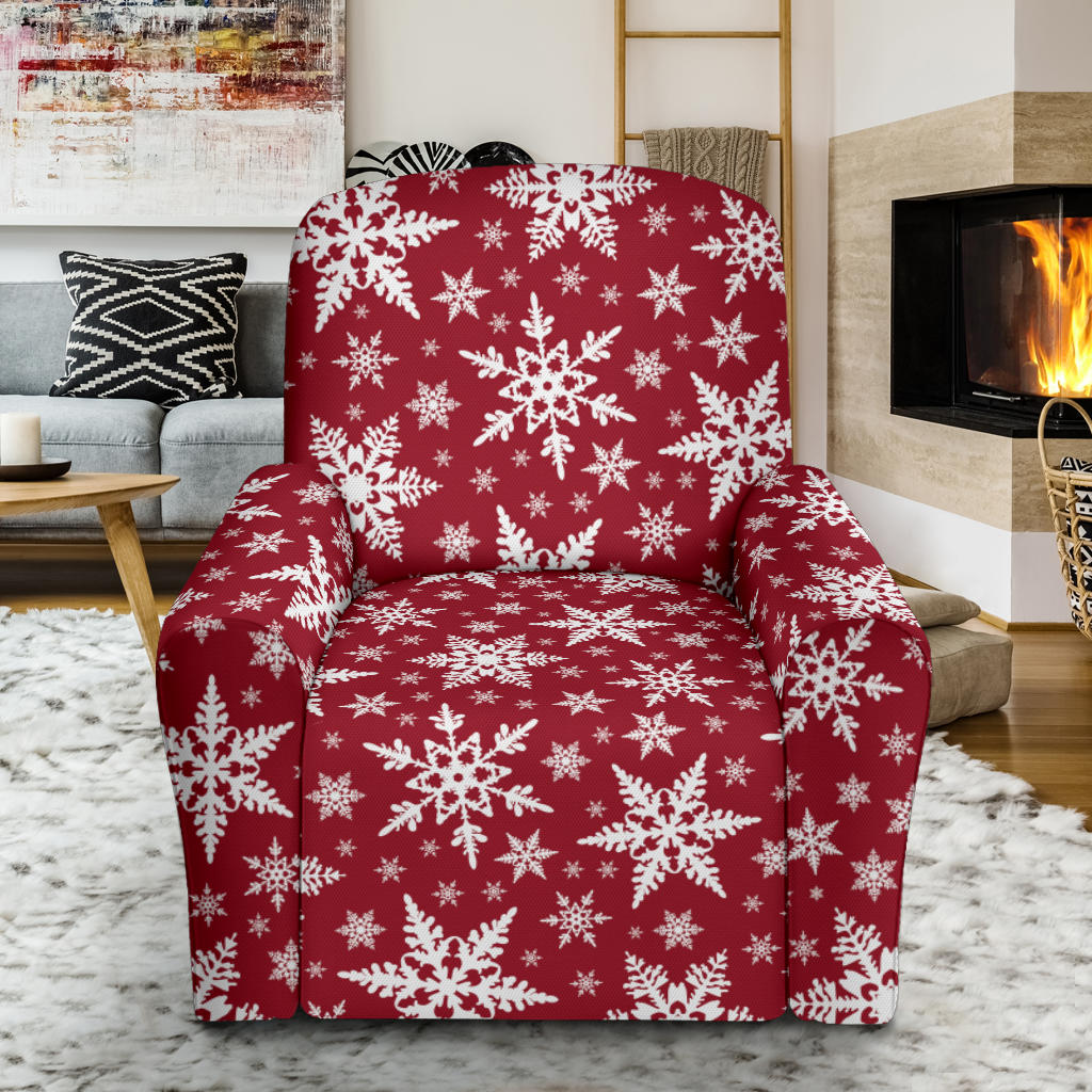 Snowflake Red Print Design LKS302 Recliner Slipcover with Pocket
