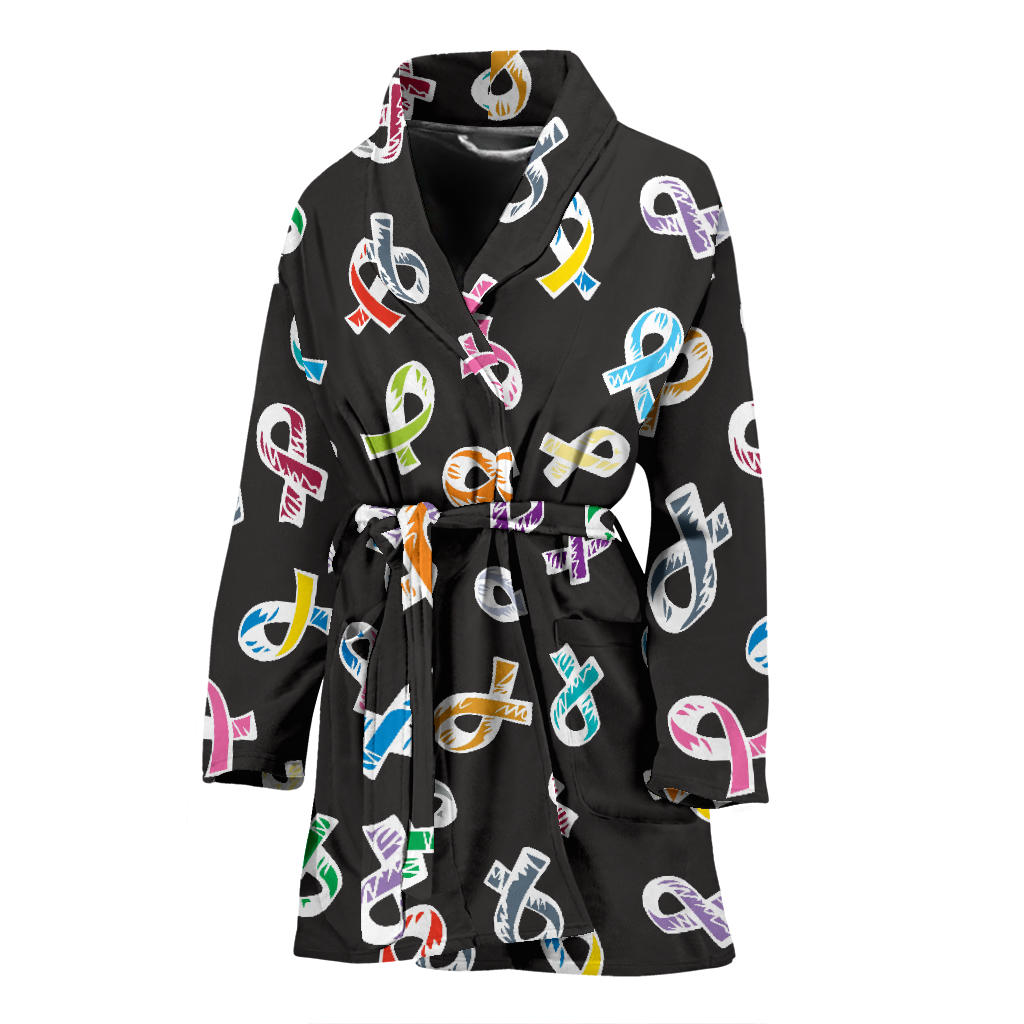 Cancer Awareness Pattern Print Design 02 Women Bathrobe