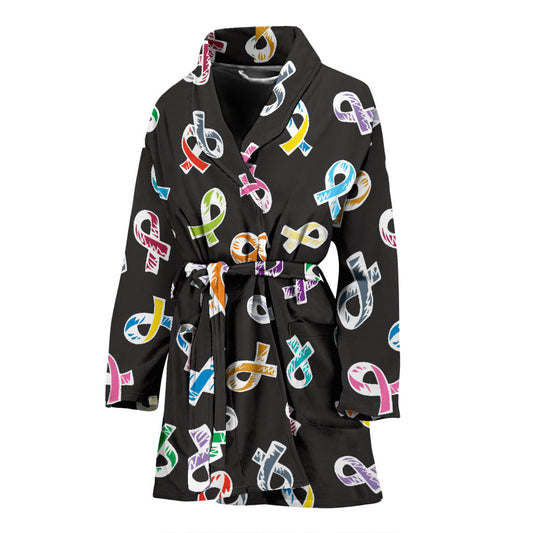 Cancer Awareness Pattern Print Design 02 Women Bathrobe