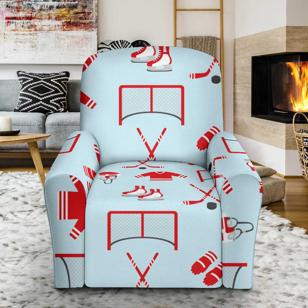 Hockey Red Equipment Print Design LKS305 Recliner Slipcover with Pocket