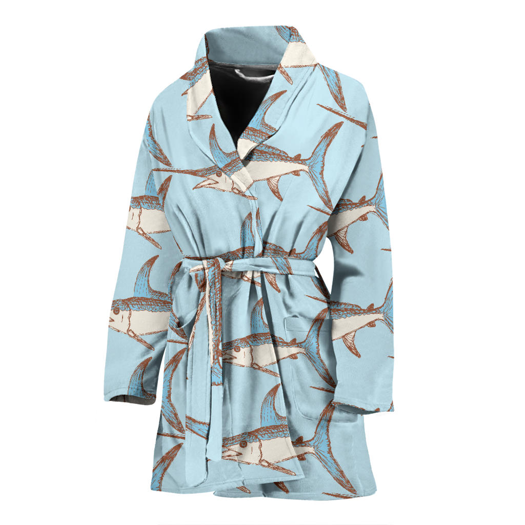 Swordfish Pattern Print Design 01 Women Bathrobe