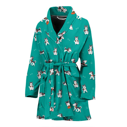 Siberian Huskies Print Design LKS303 Women Bathrobe