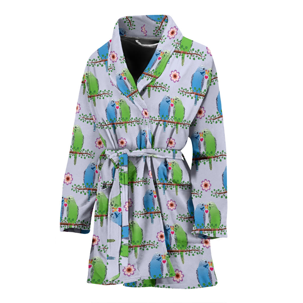 Budgerigar Pattern Print Design 05 Women Bathrobe