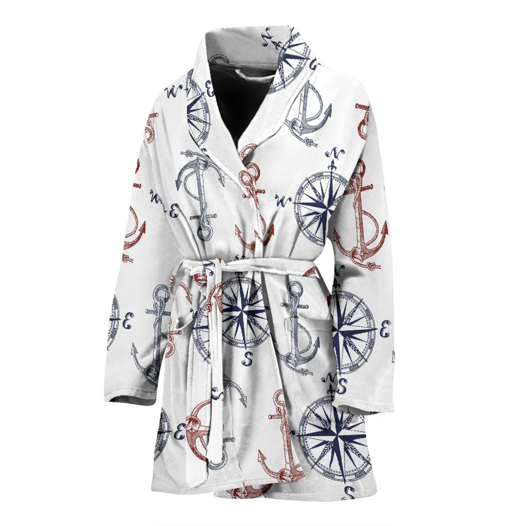 Anchor Pattern Print Design 06 Women Bathrobe