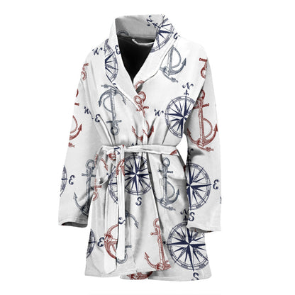 Anchor Pattern Print Design 06 Women Bathrobe